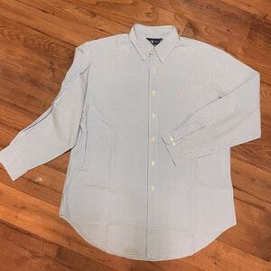 Vintage Ralph Lauren Polo Shirt. Blue and White Checkered. Pink Pony BD EUC